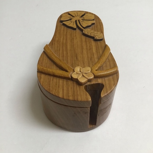 Flip Flop Wood Puzzle Box Secret Jewelry Box Polished Velvet Lined Hawaii Floral - Picture 10 of 16